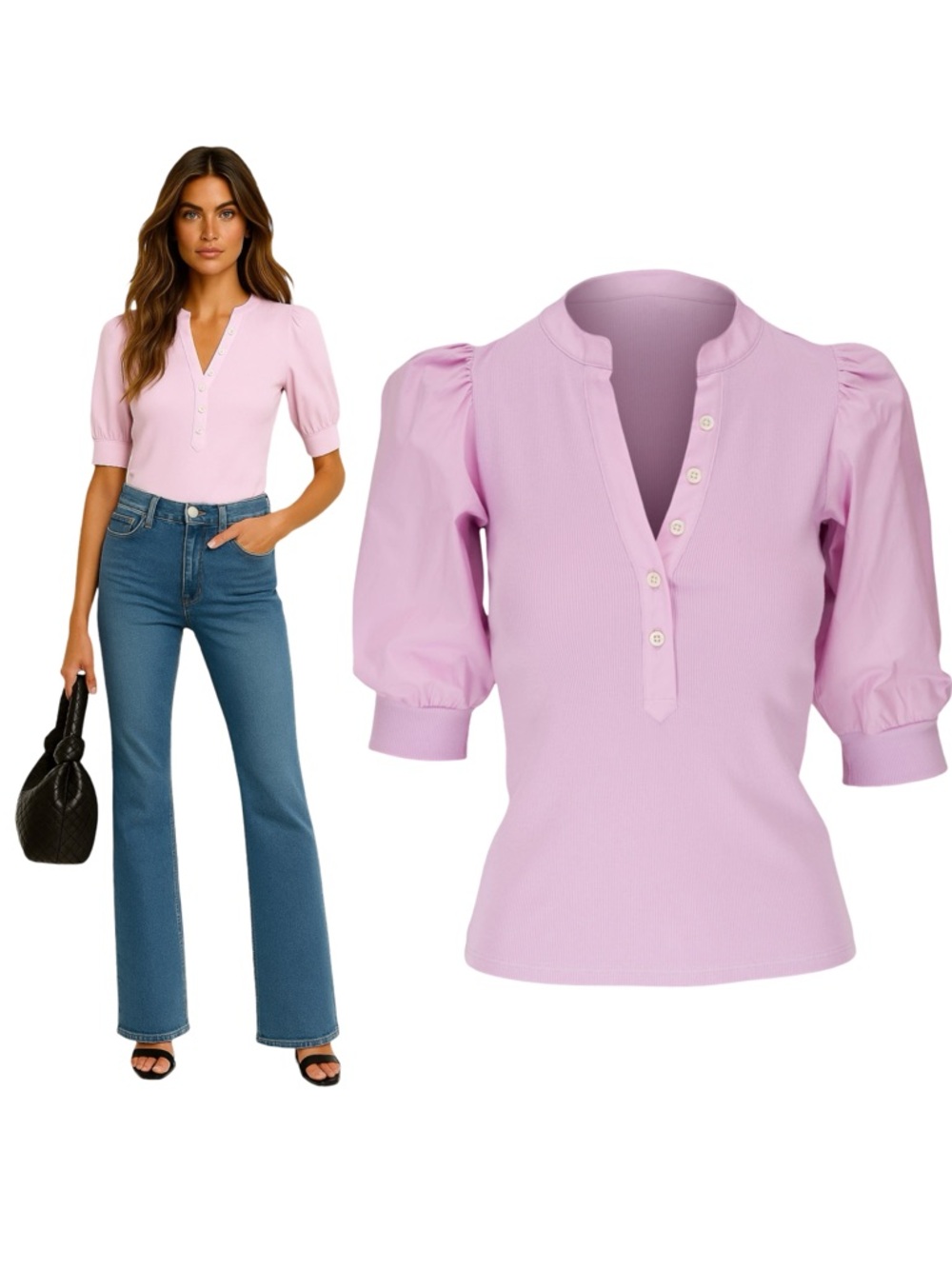 $198 New VERONICA BEARD Coralee Button-Front Puffed Sleeve Top Sz L Pink